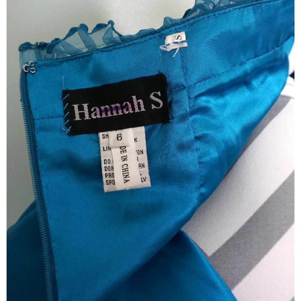 HANNAH S Blue Silk Floral Strapless Prom Dress - Picture 8 of 8